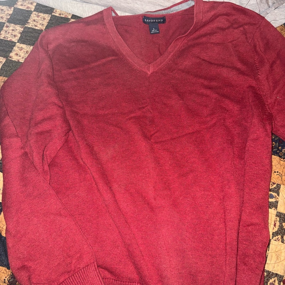 Lands' End Men's V-Neck Sweater in Rich Red